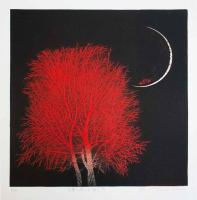 Tree and Moon of Ancient City III (Red) by Yoshikazu Tanaka