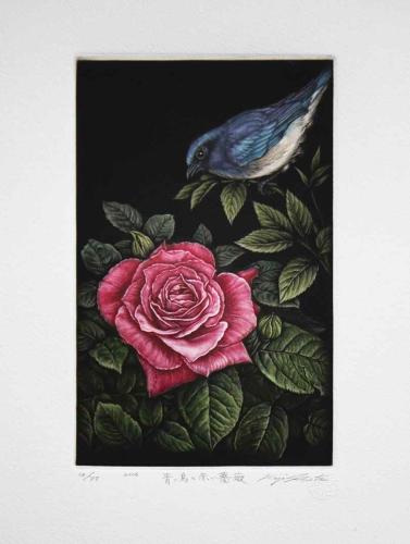 Blue bird and Red Flower by Koji Ikuta