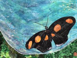 Last Days of Summer (Butterfly on Blue Plate) by Janet Hayakawa